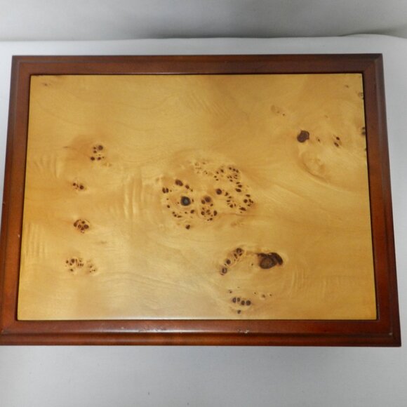 VINTAGE Wood Footed Jewelry Trinket box w/ Mirror metal footed 10" x 7" hinged - Picture 5 of 16